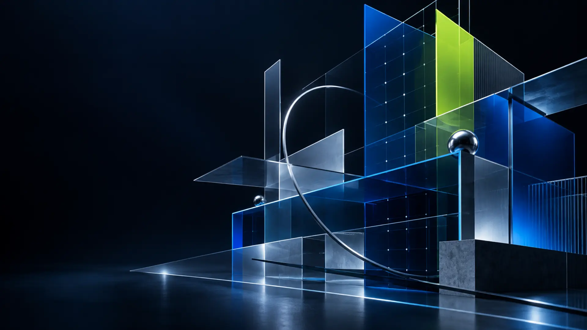 Abstract glass architecture representing connected design, code and search systems